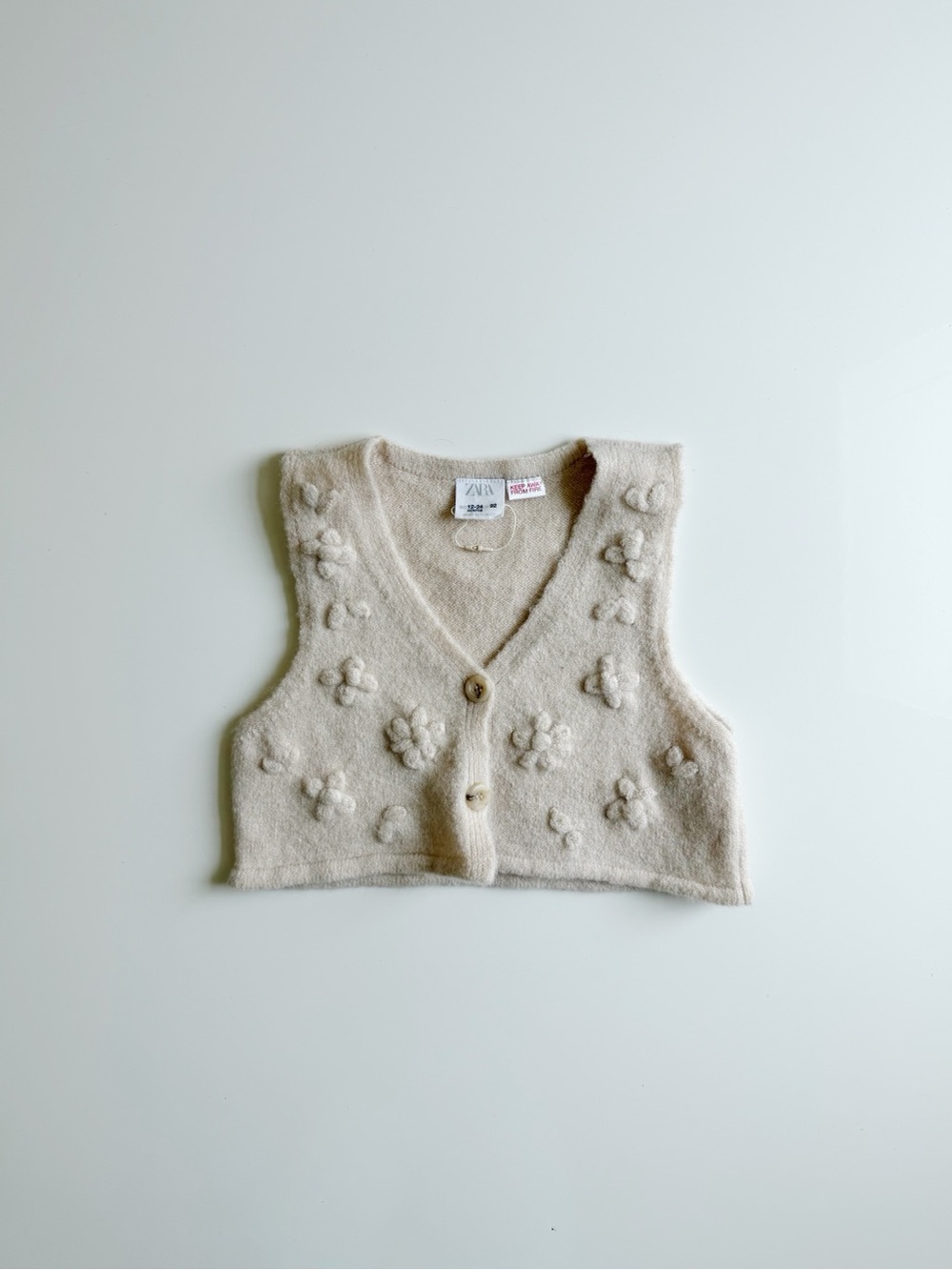 Zara Kids Beige Floral Embroidered Vest - Size 12-24 M